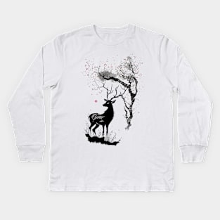 Nara Deer & Sakura Kids Long Sleeve T-Shirt